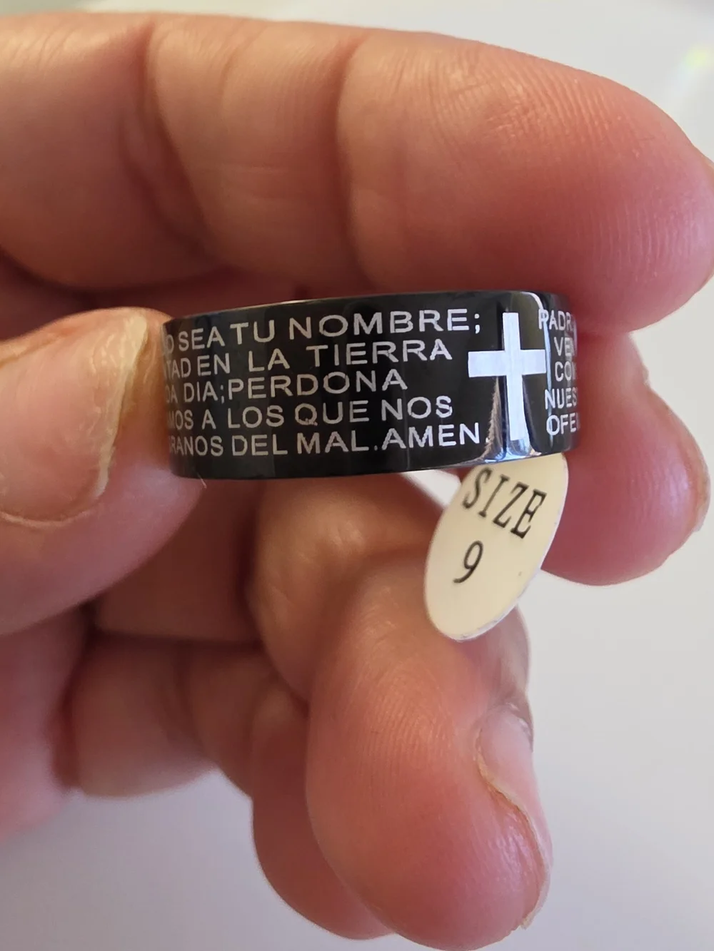 Black Prayer Text Stainless Steel Men’s Ring - Size 9